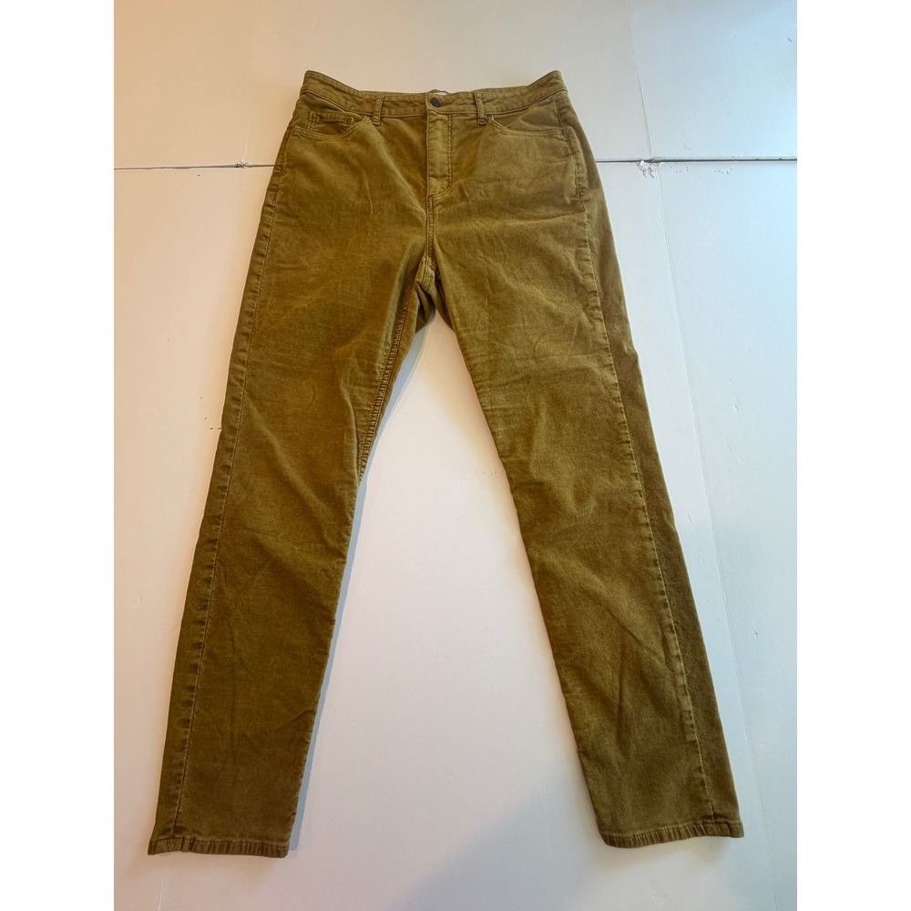 Loft Corduroy Pants Womens 10/30 Mustard Olive Green High Rise Slim Leg Stretch